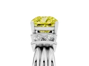 Fancy Yellow Three-Stone Cushion Cut Diamond Channel Set Ring Set in Silver with Bar Prongs