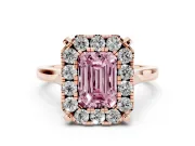 Emerald Cut Claw Corner Halo Engagement Ring Setting for a Fancy Pink Lab-Grown Diamond | Slim Plain Band | Rose Gold