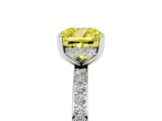 Fancy Yellow Cushion Cut Diamond Pavé Band Ring Set in Platinum with Prong-Set Center Stone
