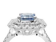 Fancy Blue Radiant Cut Lab-Grown Diamond Double Halo Statement Ring Set in White Gold with Pavé Band