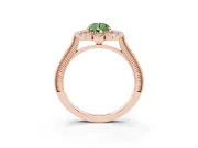 Fancy Green Pear Cut Diamond Halo Milgrain Pavé Ring Set in Rose gold with Prong Setting