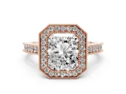 Radiant Cut Vintage Milgrain Halo Engagement Ring Setting | Bezel Head | Rose Gold