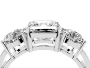 Asscher Cut Three Stone Engagement Ring Setting | Wide Plain Band | Platinum