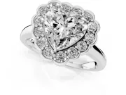 Heart-Shaped Scalloped Cluster Halo Engagement Ring Setting | Plain Band | White Gold