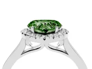 Fancy Green Heart Cut Halo Round Diamond Solitaire Ring Set in Silver with Pavé Band and Prong Setting