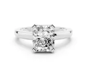 Radiant Cut Diamond Solitaire Ring Set in Silver with Prong Head and Smooth Polished Band