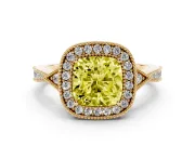 Cushion Cut Milgrain Halo Engagement Ring Setting for a Fancy Yellow Lab-Grown Diamond | Graduated Pavé | Yellow Gold