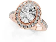 Oval Cut Diamond Halo Ring Set in Rose gold with Pavé Shank and Prong Setting