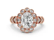 Oval Vintage Scalloped Milgrain Halo Engagement Ring Setting | Heart Pavé Band | Rose Gold