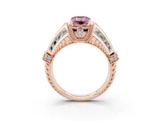 Fancy Pink Emerald Cut Diamond Vintage-Inspired Milgrain Ring Set in Rose gold with Accent Split Shank