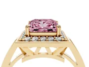 Princess Cut Halo Engagement Ring Setting for a Fancy Pink Lab-Grown Diamond | Polished Halo Rim | Yellow Gold