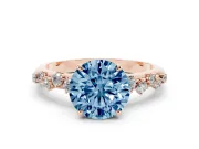 Fancy Blue Round Cut Diamond Cluster Solitaire Ring Set in Rose gold with Prong Setting