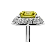Asscher Cut Pave Halo Engagement Ring Setting for a Fancy Yellow Lab-Grown Diamond | Slim Plain Band | Platinum
