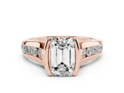 Emerald Cut Half Bezel Solitaire Engagement Ring Setting | Graduated Channel Band | Rose Gold
