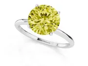 Fancy Yellow Round Cut Diamond Solitaire Engagement Ring Set in Silver with Thin Band and Prong Setting