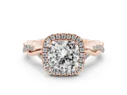 Cushion Cut Halo Engagement Ring Setting | Pavé Twist Band | Rose Gold