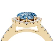 Heart-Shaped Halo Engagement Ring Setting for a Fancy Blue Lab-Grown Diamond | Single Row Pavé Band | Yellow Gold