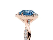 Fancy Blue Heart Cut Diamond Halo Twisted Band Ring Set in Rose gold with Prong Setting
