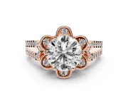 Round Petal Frame Floral Halo Engagement Ring Setting | Pavé Split Shank | Rose Gold