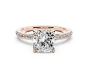 Cushion Cut Hidden Halo Pavé Engagement Ring Setting | Micro Pavé Band | Rose Gold