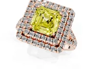 Fancy Yellow Asscher Cut Diamond Double Halo Ring Set in Rose gold with Pavé Split Shank and Prong Setting