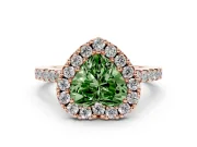 Fancy Green Heart Cut Diamond Halo Pavé Solitaire Ring Set in Rose gold with Prong-Set Center Stone