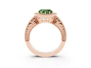 Heart-Shaped Milgrain Halo Engagement Ring Setting for a Fancy Green Lab-Grown Diamond | Carved Leaf Detail | Rose Gold