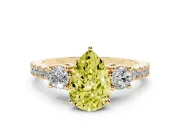 Pear-Shaped Three Stone Engagement Ring Setting for a Fancy Yellow Lab-Grown Diamond | Pavé Band | Yellow Gold