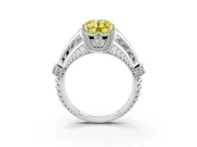 Fancy Yellow Round Cut Diamond Vintage-Inspired Milgrain Ring Set in Platinum with Accent Split Shank