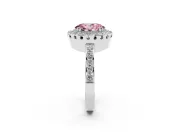 Fancy Pink Oval Cut Diamond Halo Ring Set in White gold with Pavé Shank and Prong Setting