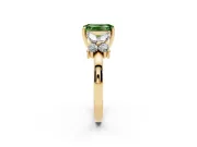 Fancy Green Emerald Cut Diamond Floral Cluster Ring Set in Yellow gold with Marquise Petals and Prong Setting
