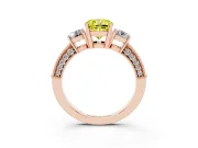 Cushion Cut Three Stone Engagement Ring Setting for a Fancy Yellow Lab-Grown Diamond | Graduated Pave Band | Rose Gold