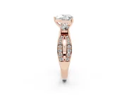 Three-Stone Heart Cut Diamond Twist Band Ring Set in Rose gold with Pavé Accents and Prong Setting