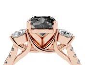 Cushion Cut Three-Stone Engagement Ring Setting for a Black Center | Pavé Shoulders | Rose Gold