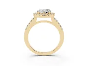 Heart Cut Diamond Halo Pavé Solitaire Ring Set in Yellow gold with Prong-Set Center Stone
