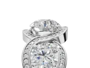 Round Three Stone Halo Engagement Ring Setting | Pavé Wave Band | Sterling Silver