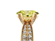 Fancy Yellow Oval Cut Diamond Solitaire Ring Set in Yellow gold with Milgrain Double Row Round Pavé Band