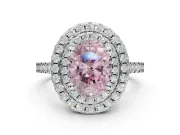 Fancy Pink Oval Lab-Grown Diamond Double Halo Statement Ring Set in Platinum with Pavé Band