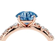 Fancy Blue Round Cut Diamond Cluster Solitaire Ring Set in Rose gold with Prong Setting