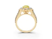 Fancy Yellow Pear Cut Diamond Halo Engagement Ring Set in Yellow gold with Split Shank and Prong Setting