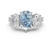 Pear-Shaped Vintage Three Stone Engagement Ring Setting for a Fancy Blue Lab-Grown Diamond | Graduated Pavé | Platinum