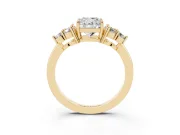 Cushion Cut Cluster Side Stone Engagement Ring Setting | Plain Band | Yellow Gold