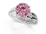 Round Bypass Hidden Halo Engagement Ring Setting for a Fancy Pink Lab-Grown Diamond | Graduated Pavé | Platinum