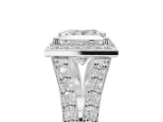 Princess Cut Halo Pavé Engagement Ring Setting | Narrow Split Shank | White Gold