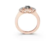 Fancy Black Three-Stone Marquise Cut Diamond Ring Set in Rose gold with Matching Prong Settings and Plain Band