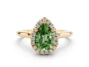 Pear-Shaped Halo Engagement Ring Setting for a Fancy Green Lab-Grown Diamond | Plain Polished Band | Yellow Gold
