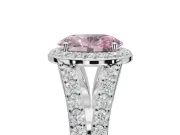 Oval Halo Pavé Engagement Ring Setting for a Fancy Pink Lab-Grown Diamond | Narrow Split Shank | Platinum