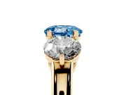 Round Three Stone Engagement Ring Setting for a Fancy Blue Lab-Grown Diamond | Large Round Side Stones | Yellow Gold