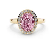 Fancy Pink Oval Cut Diamond Halo Ring Set in Yellow gold with Solitaire Band and Prong Setting
