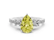 Fancy Yellow Three-Stone Pear Cut Diamond Pavé Band Ring Set in Silver with Prong Setting